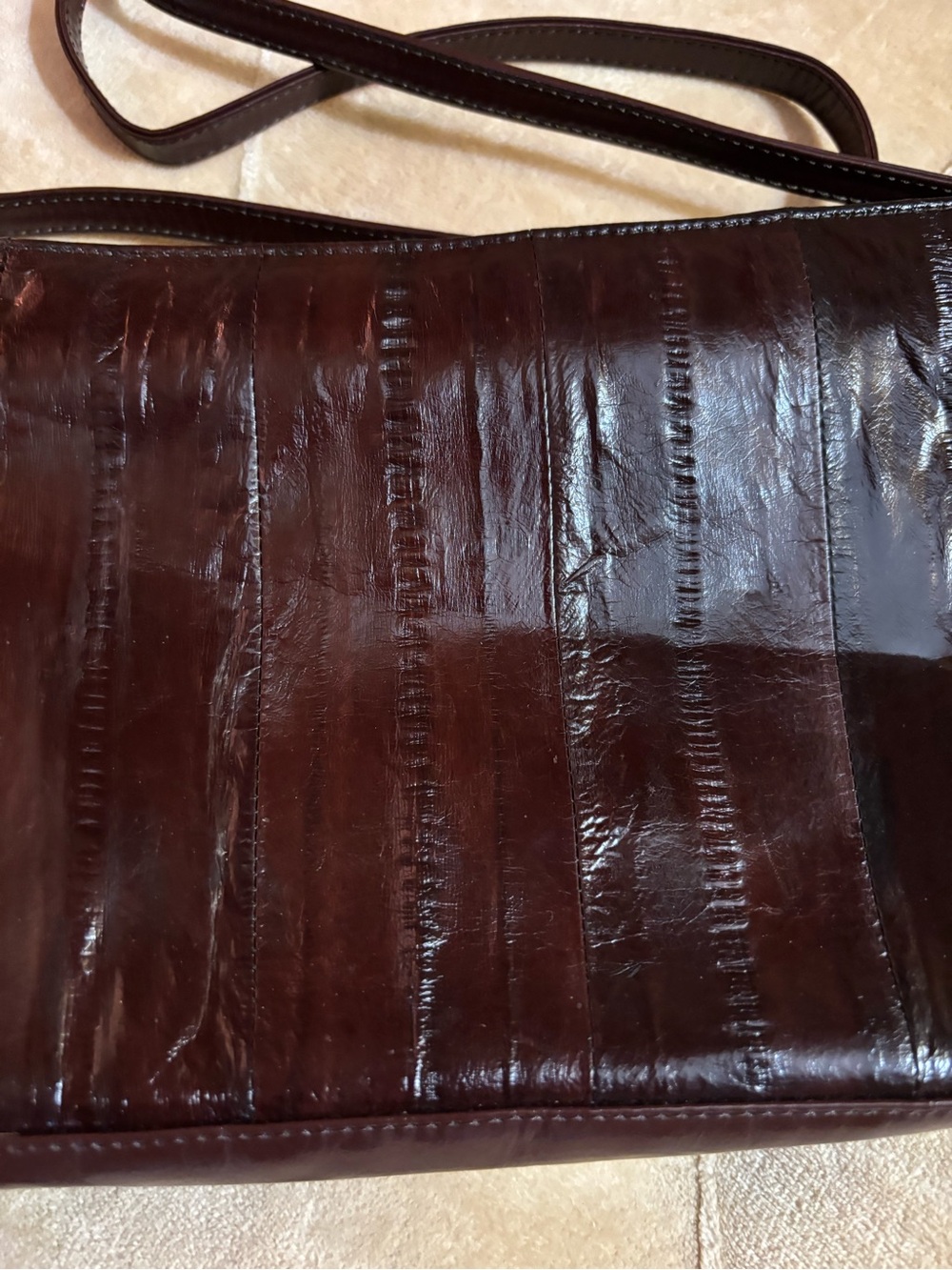 Vintage Dark Brown Patent Leather Crossbody Bag - Picture 2 of 6